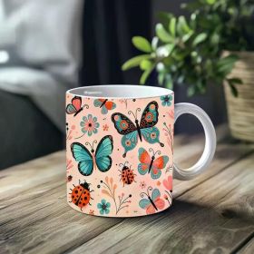 1pc_Butterflies And Ladybugs ceramic cup 11 ounces, coffee/tea/wine glass, suitable for Valentine's Day, birthdays,