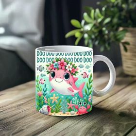 1pc_pink shark and ocean ceramic cup 11 ounces, coffee/tea/wine glass, suitable for Valentine's Day, birthdays,
