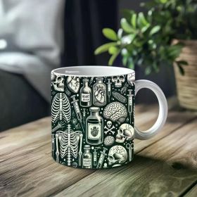 1pc_Skeletons And Vials ceramic cup 11 ounces, coffee/tea/wine glass, suitable for Valentine's Day, birthdays,