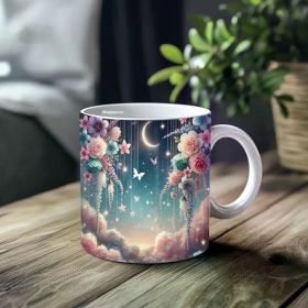 1pc_Hanging Flowers And Moon ceramic cup 11 ounces, coffee/tea/wine glass, suitable for Valentine's Day, birthdays,