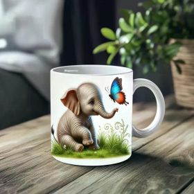 1pc_Elephant And Butterfly ceramic cup 11 ounces, coffee/tea/wine glass, suitable for Valentine's Day, birthdays,